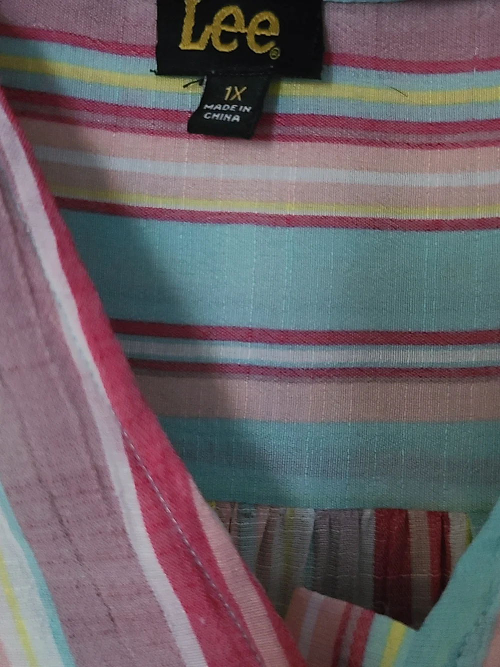 Lee Striped V-Neck Blouse in Pink, Teal & Cream